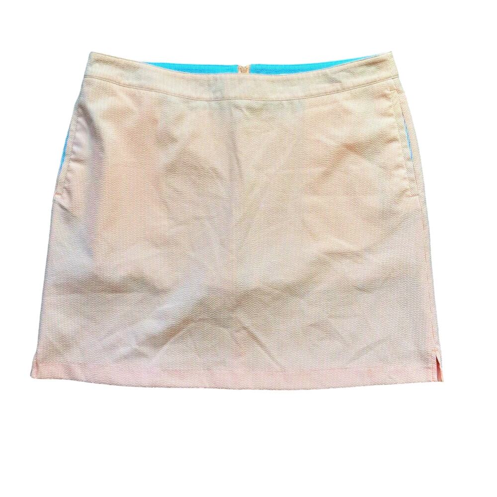 Greg Norman Women's Golf Skort Waist 34 Pink Stripe Zip Up Tennis Pickleball‎